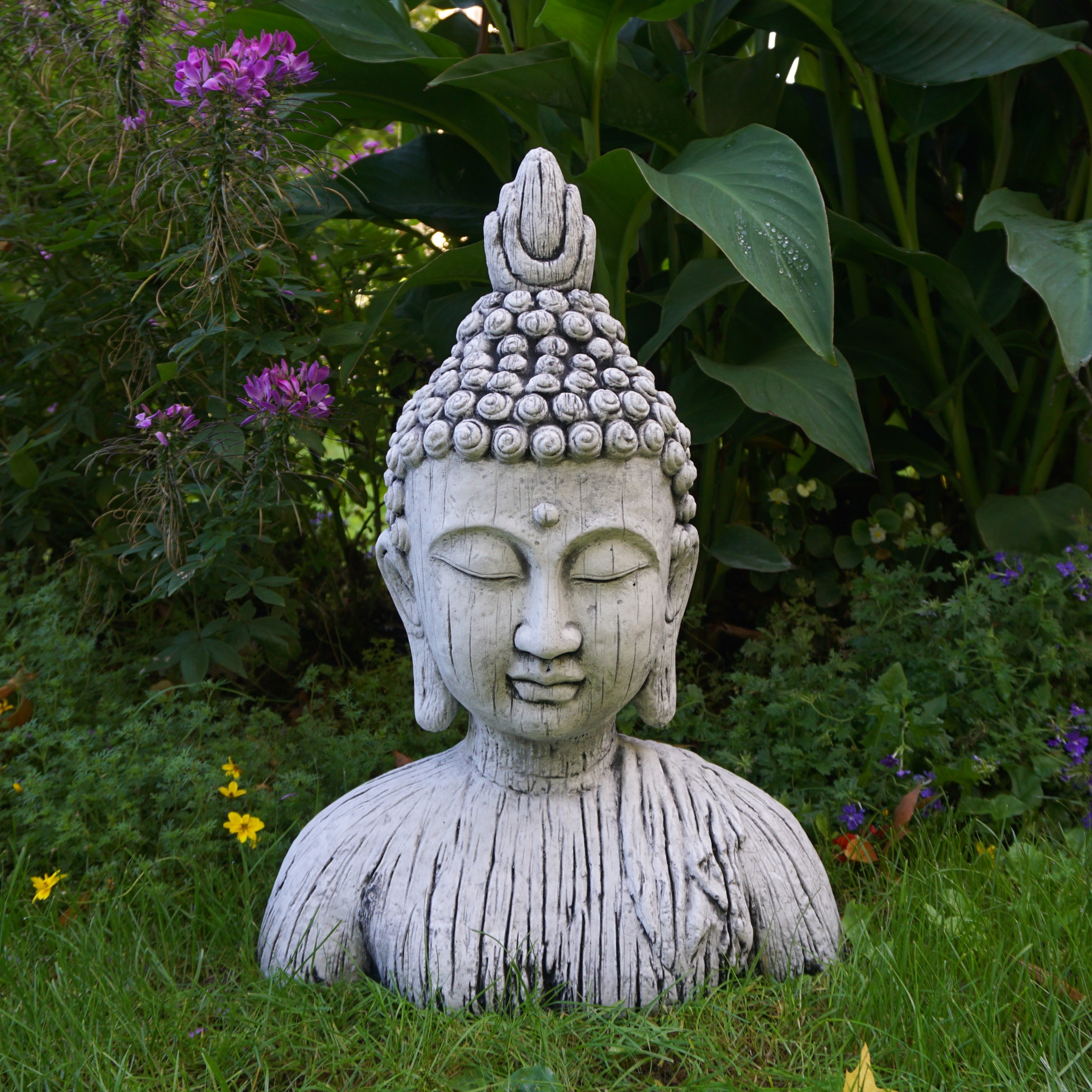 Buddha-Figur Aus Steinguss – 30 Cm Hoch, 6 Kg, Frostsicher, Grau, Für Garten & Außenbereich